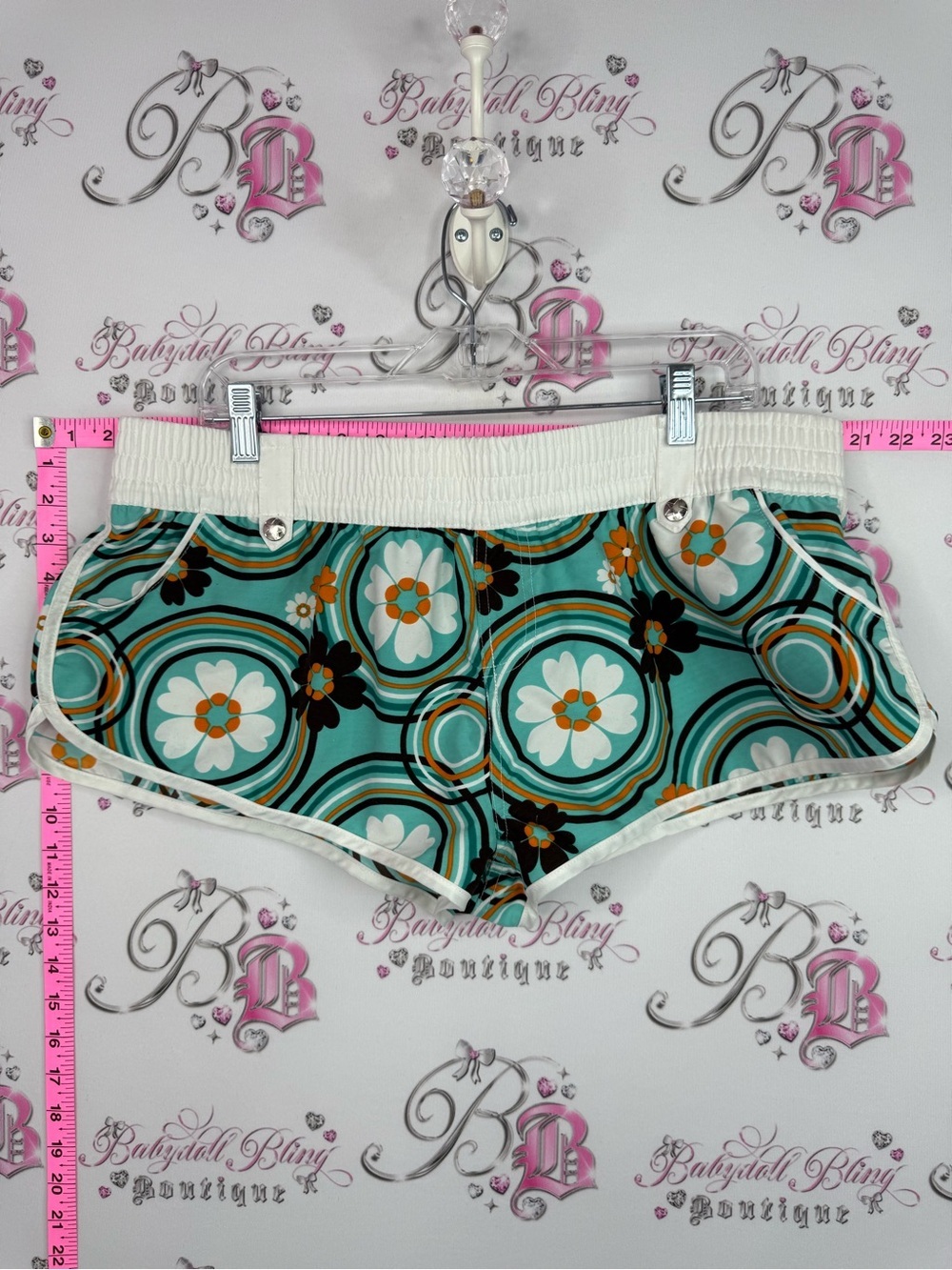 725 originals mini shorts Turquoise Floral Athletic Shorts with Elastic Waist